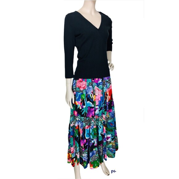 Vintage 90s Floral Tiered Ruffle Boho Gypsy Colorful Full Maxi Skirt India OSFA - Picture 9 of 10